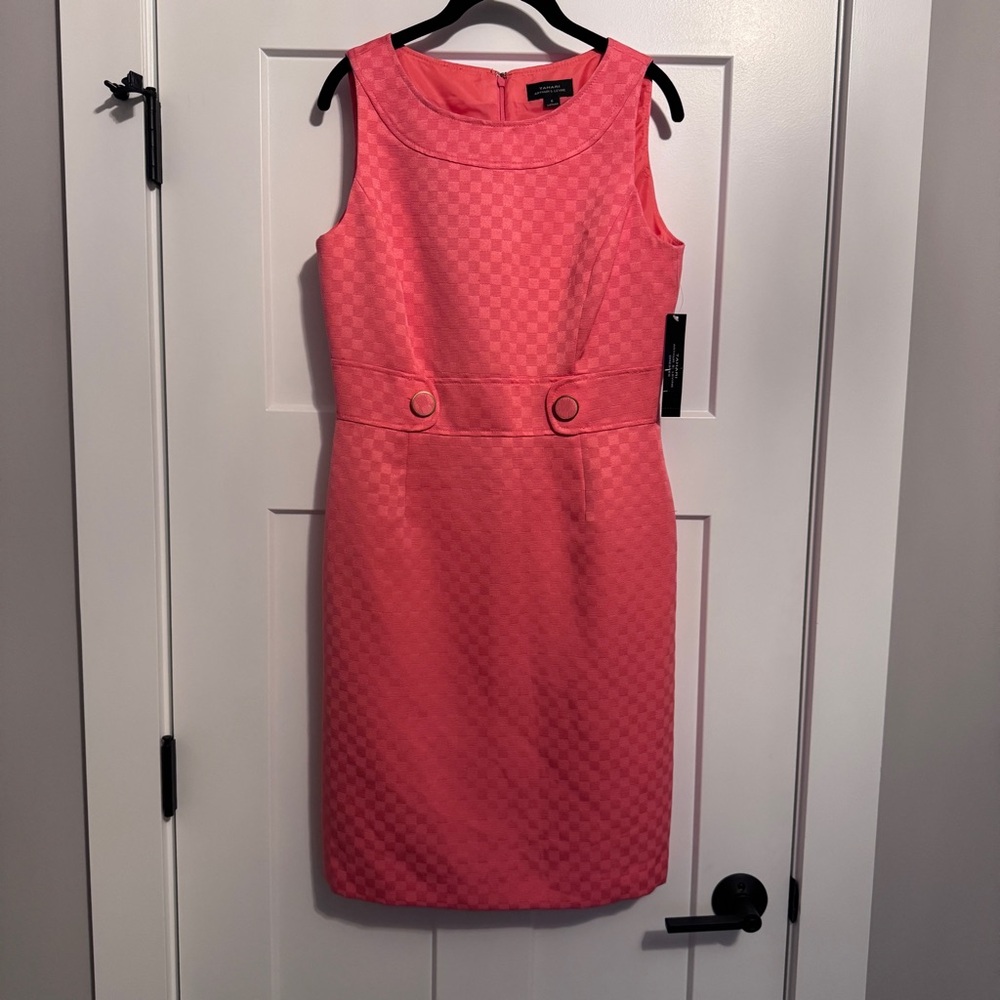 Tahari Coral Checkered Midi Dress
